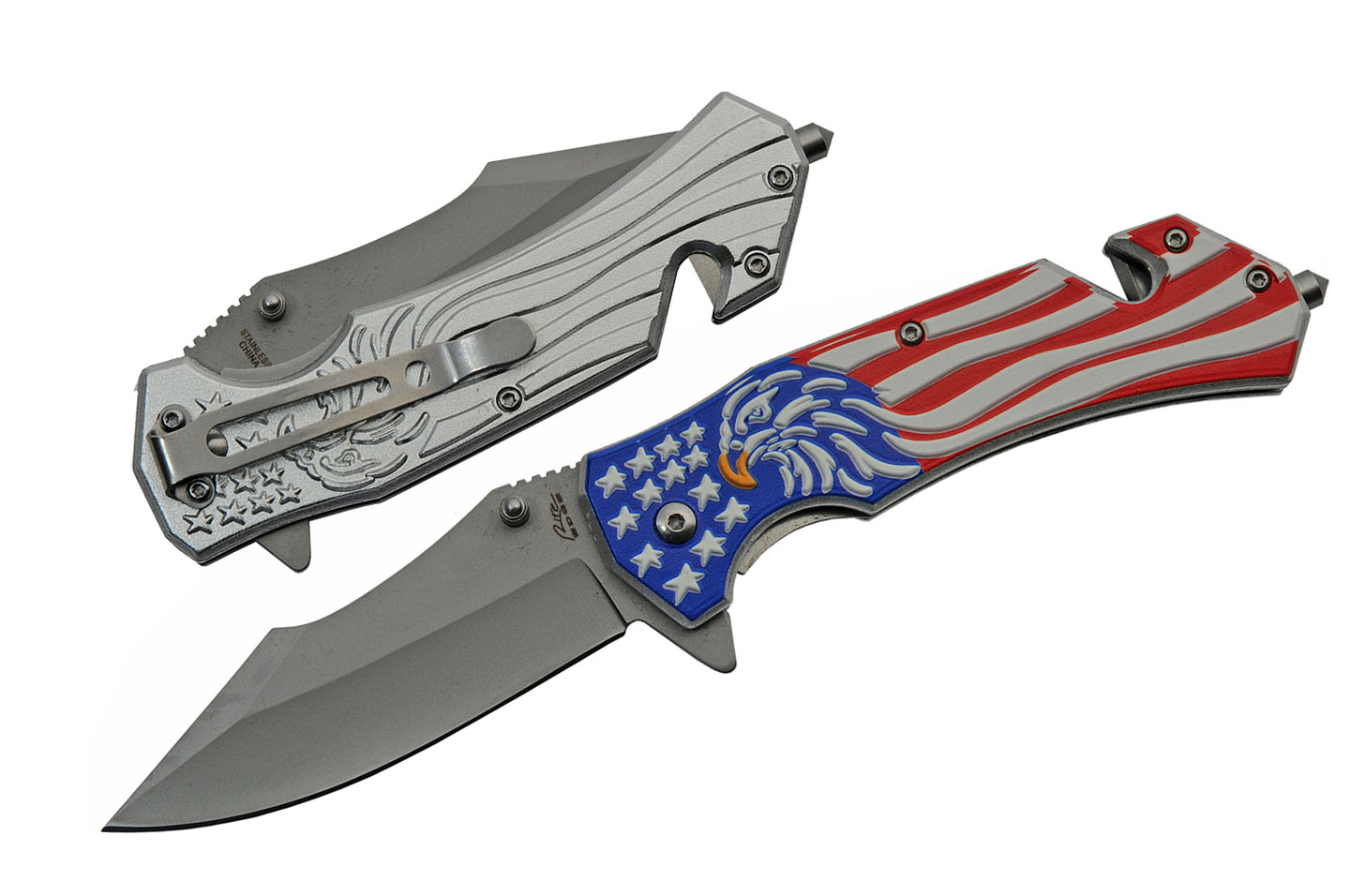 Spring-Assist Folding Knife Bald Eagle American Flag Tactical Rescue EDC