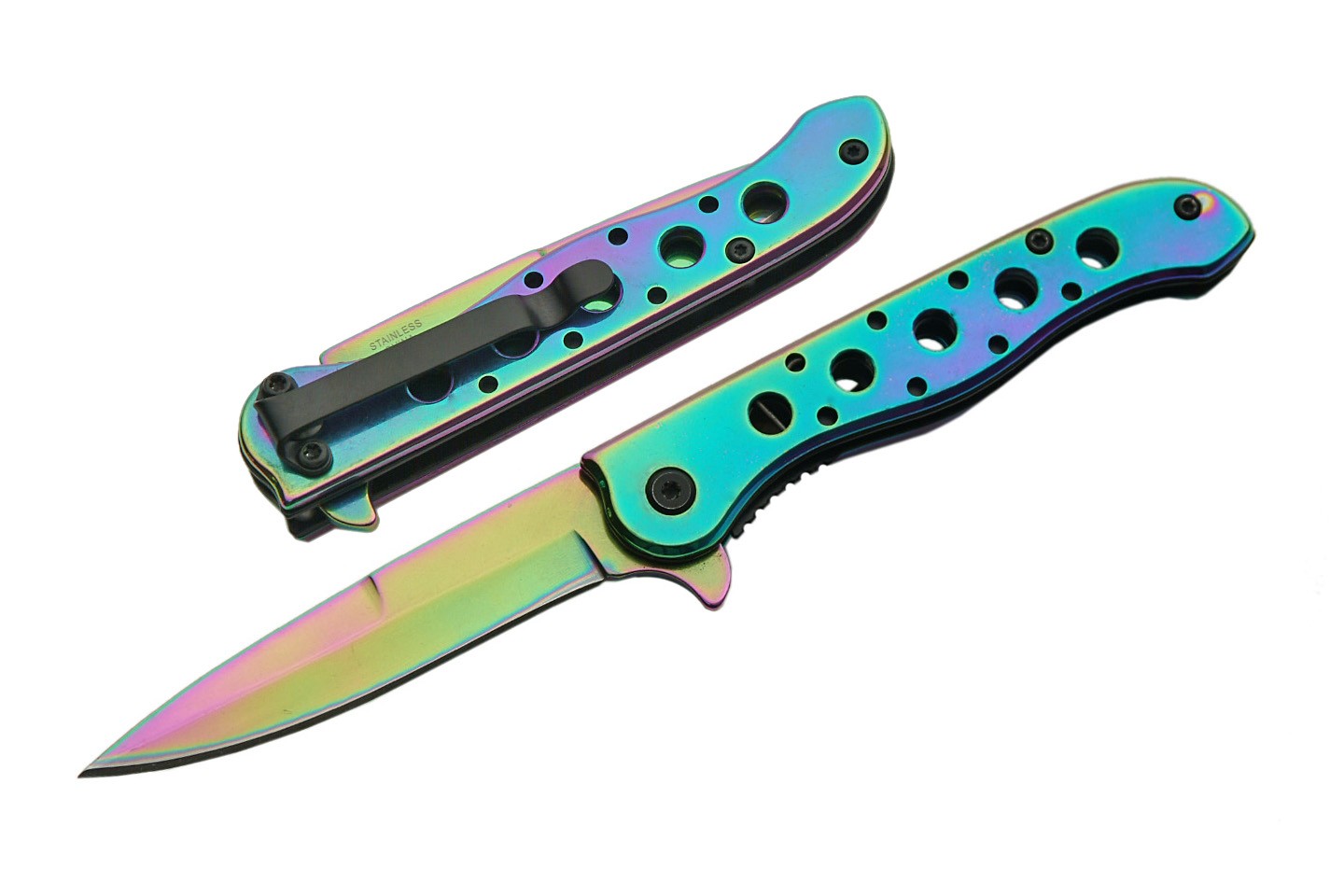 Spring-Assist Folding Pocket Knife 7in. Overall Rainbow Tactical Blade EDC