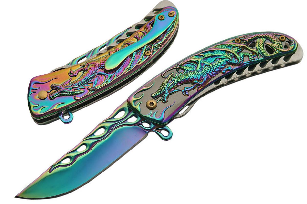 7.5 Rainbow Leaf Cute Knife Spring Assisted Open Blade -  in 2023