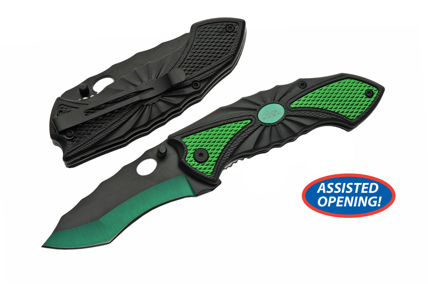 Spring-Assist Folding Pocket Knife | Green Black Blade Fantasy Tactical EDC