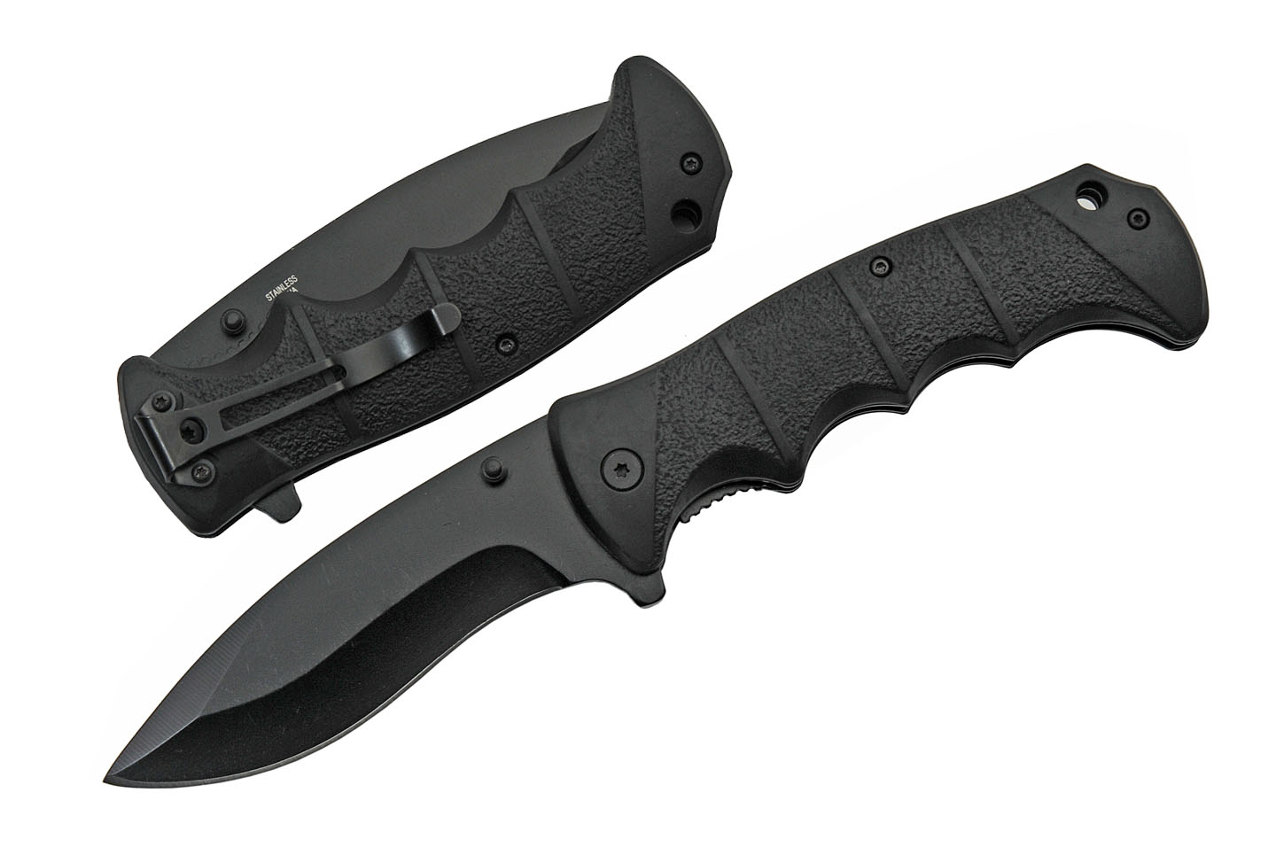 Spring-Assist Folding Knife Oversized 9in. Overall Black Blade EDC Tactical