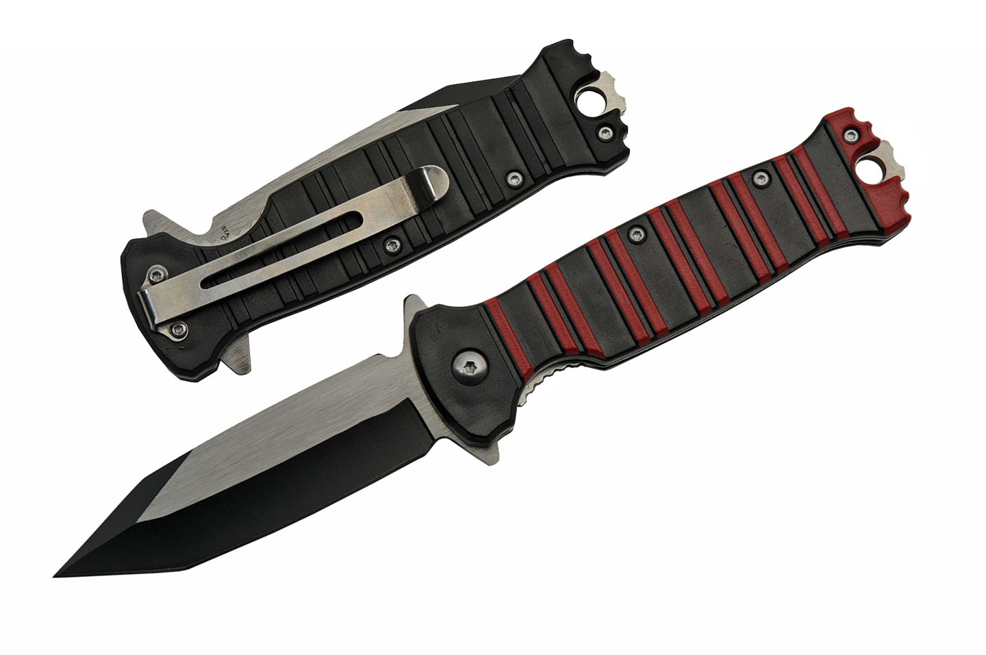 Spring-Assist Folding Knife 3.5in. Tanto Blade Black Red Combat Tactical EDC