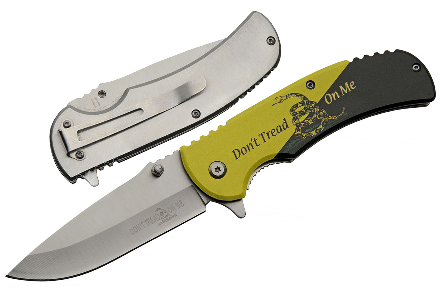 Folding Knife 3.5In Stainless Steel Blade Black/Yellow Dont Tread On Me Patriot