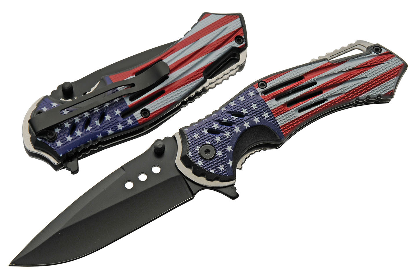 Folding Knife Usa Flag Stainless Steel Drop Point Blade Tactical EDC