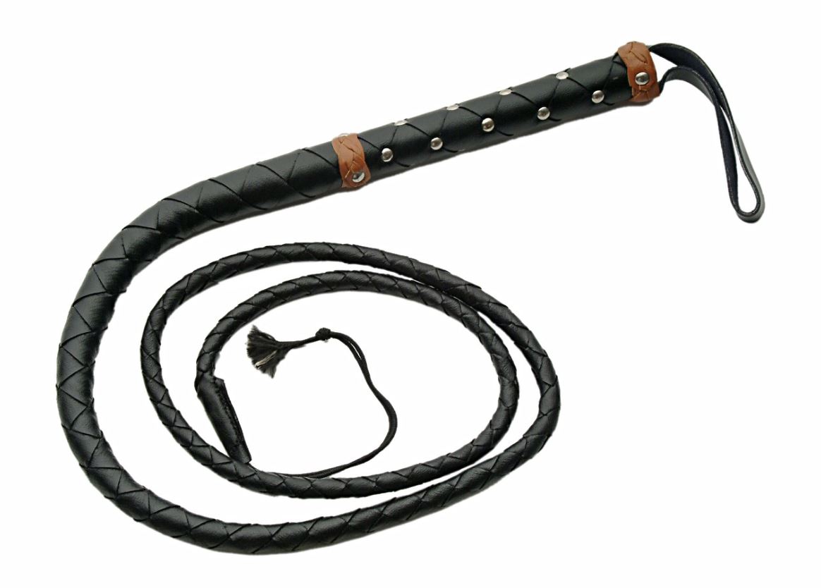 5 Foot Genuine Soft Leather Bull Whip Studded Handle Halloween Costume Gift
