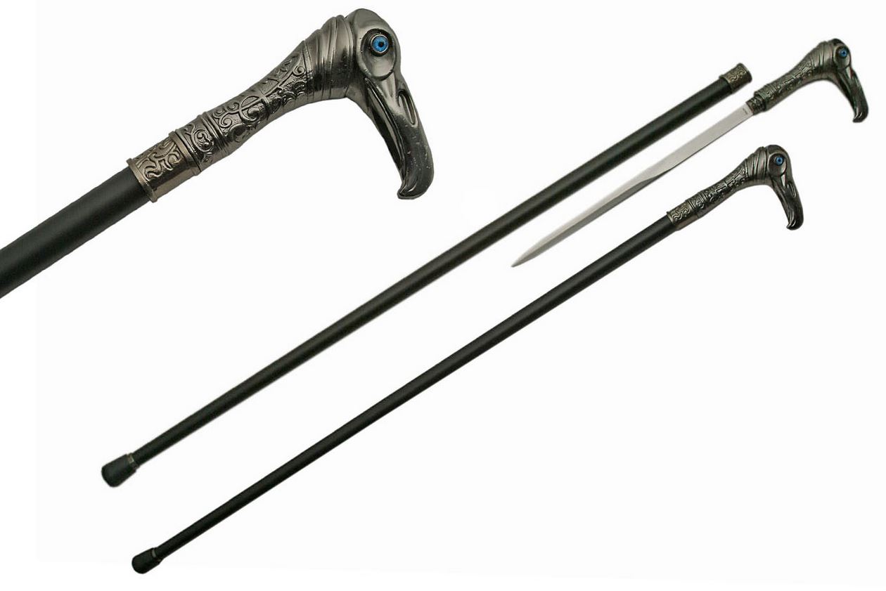 Sword Cane 36.5in. Overall Gray Vulture Walking Stick Hidden Blade
