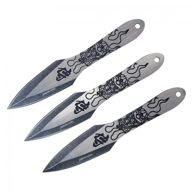 Throwing Knife Set Aeroblades 3 Pc. 6.5in. Overall Japanese Warrior Silver