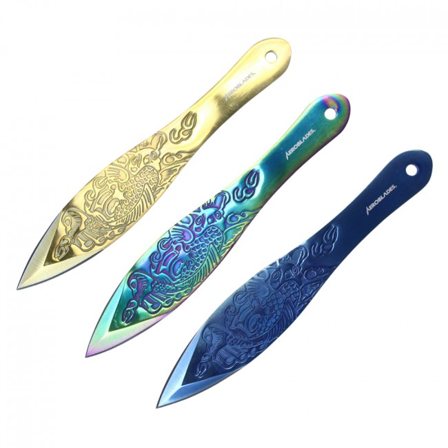 Throwing Knife Set Aeroblades 3 Pc. 6.5in. Overall Japanese Koi Fish Multicolor