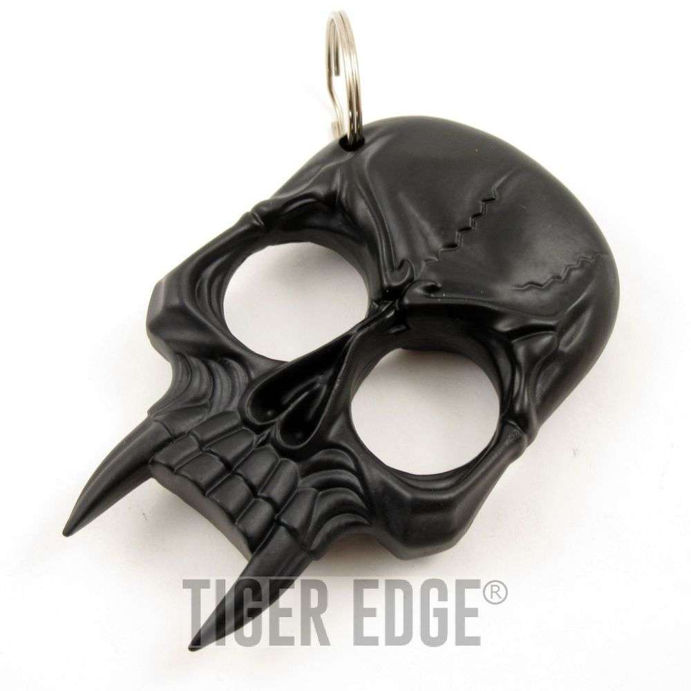 Black Bone Skull Hard Nylon Fiber Knuckle Defense Keyring-BK