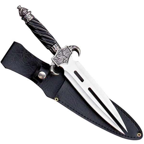 Fixed-Blade Fantasy Knife 12.5in. Silver 2 Point Wasp Blade Dagger + Sheath