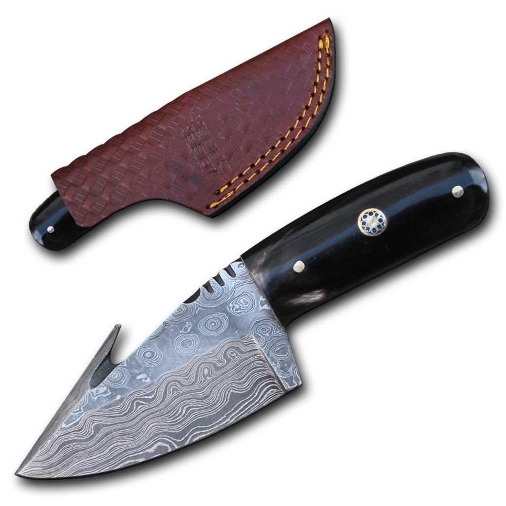 Damascus Steel Hunting Knife | Buffalo Horn Gut Hook Skinner 3