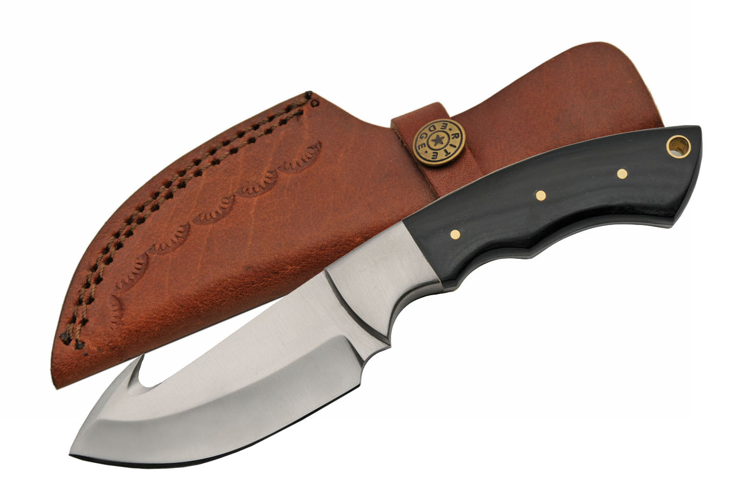Hunting Knife 7.5in. Rite Edge Black Horn Full Tang Gut Hook Skinner + Sheath