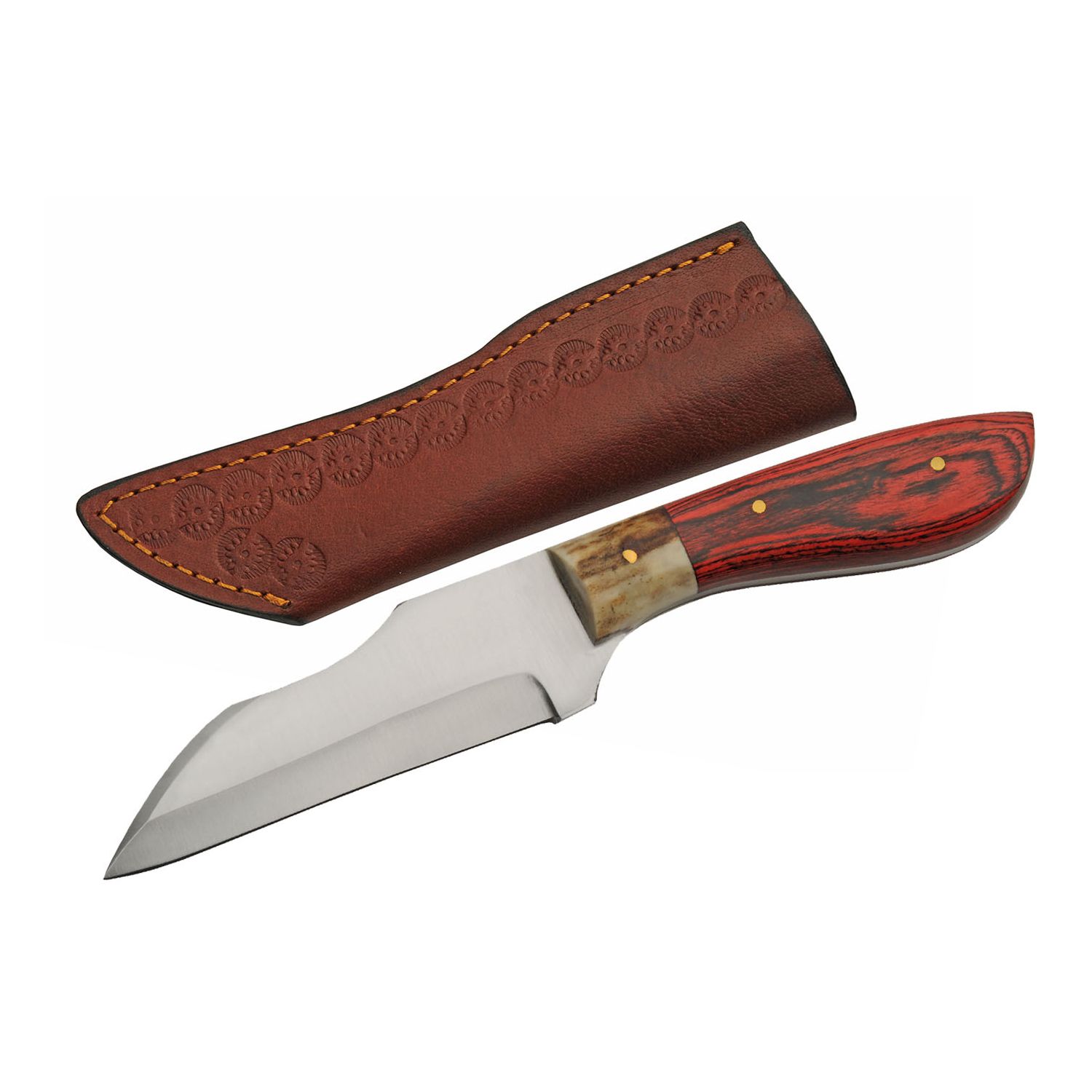 Hunting Knife | Rite Edge Skinner 4.75in Blade Stag/Wood Handle + Leather Sheath
