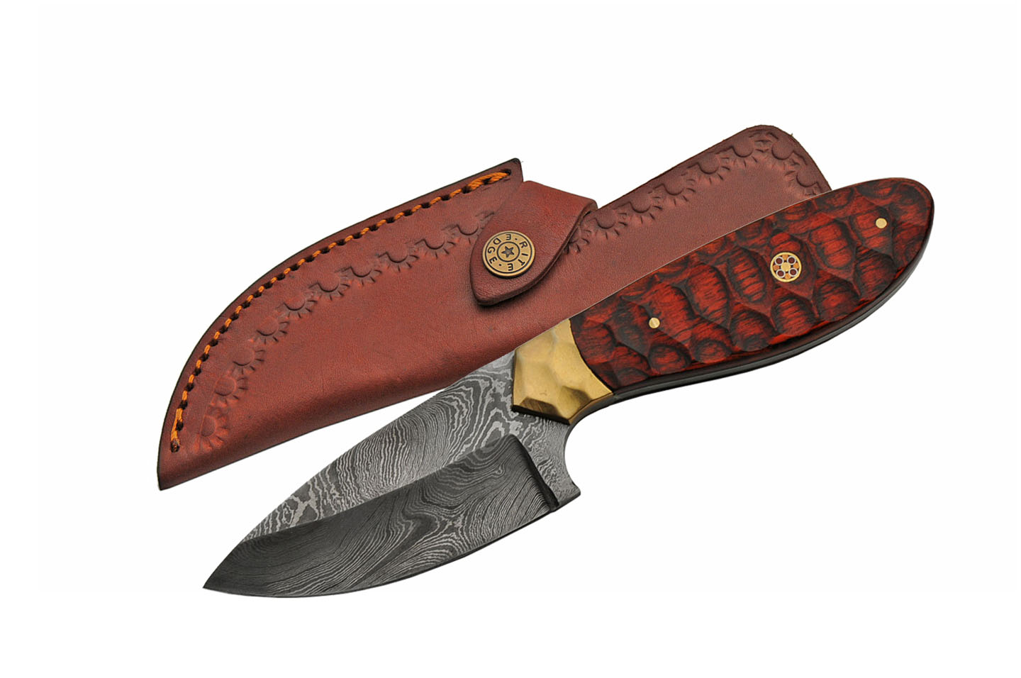 Hunting Knife Full Tang 9in. Overall Damascus Steel Blade Skinner Wood Handle