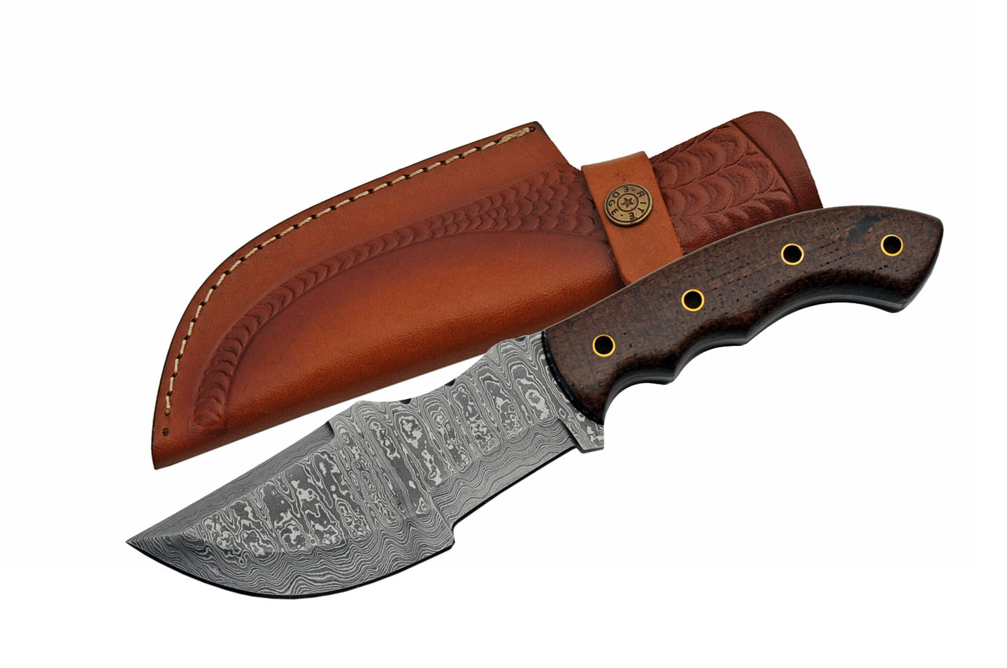 Hunting Knife 10in. Overall Brown Micarta Tracker Full Tang Damascus Steel Blade