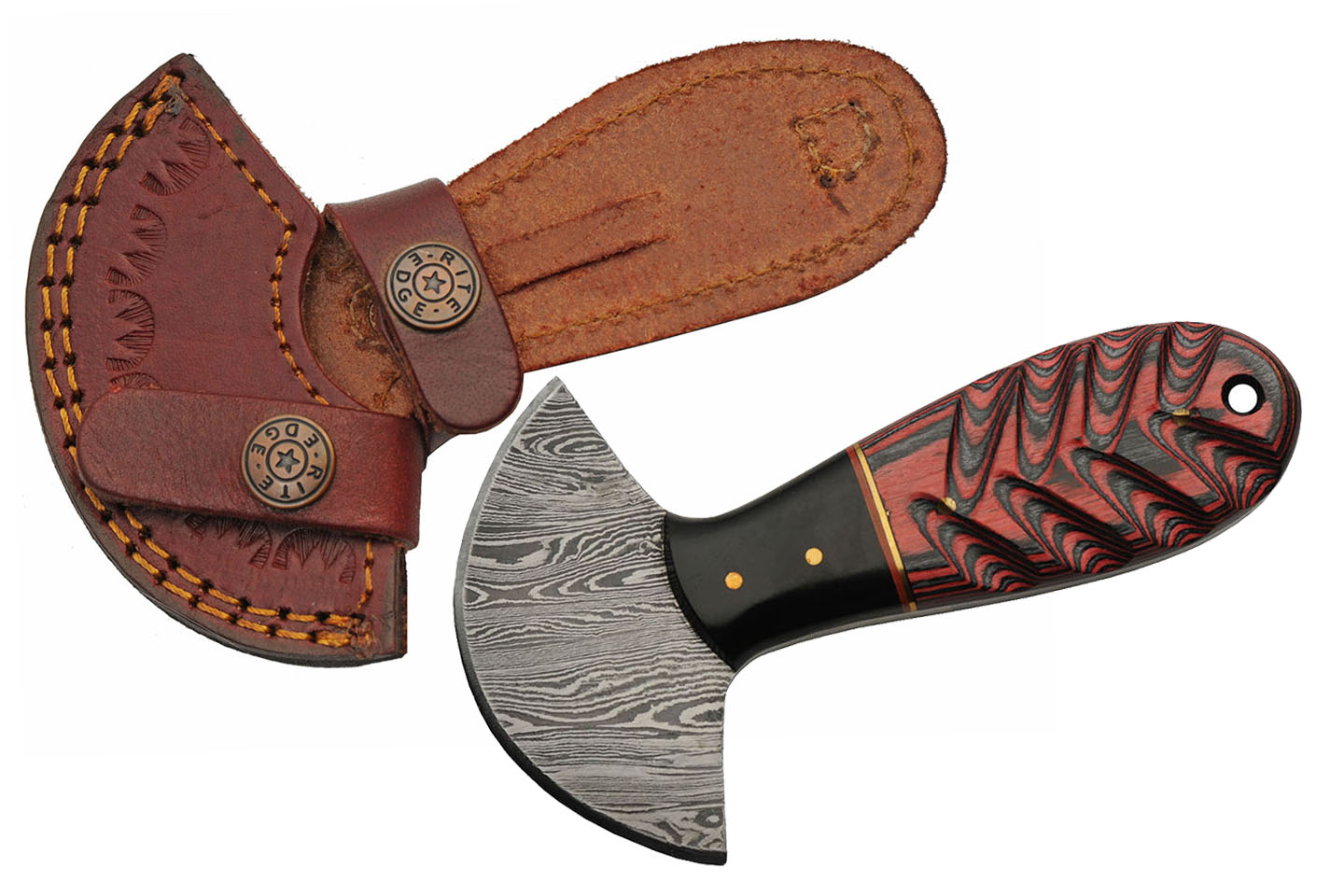 Hunting Knife Damascus Steel Other Blade Wood Handle + Leather Sheath