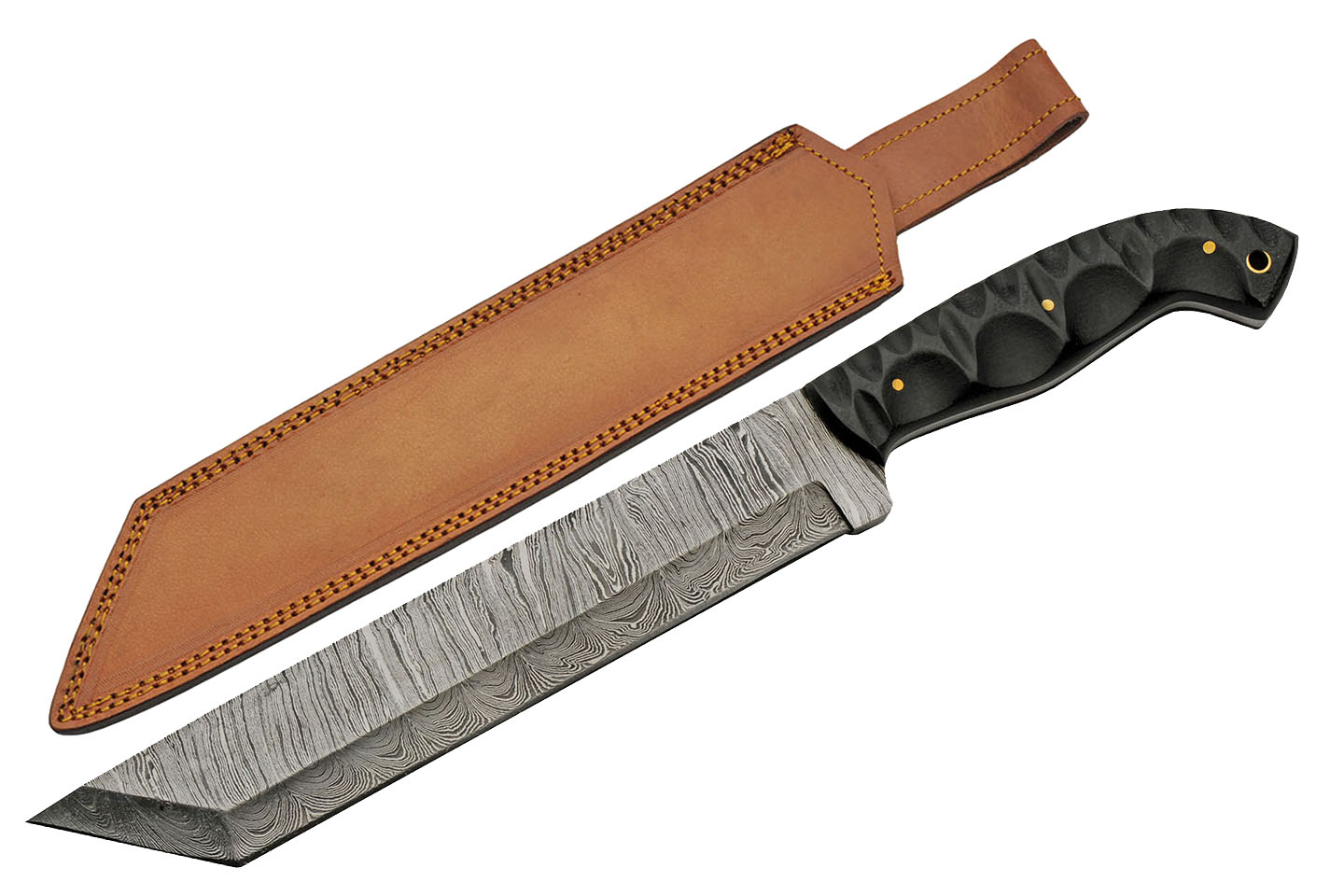 Tactical Knife Damascus Steel Tanto Fixed-Blade Micarta Handle + Leather Sheath