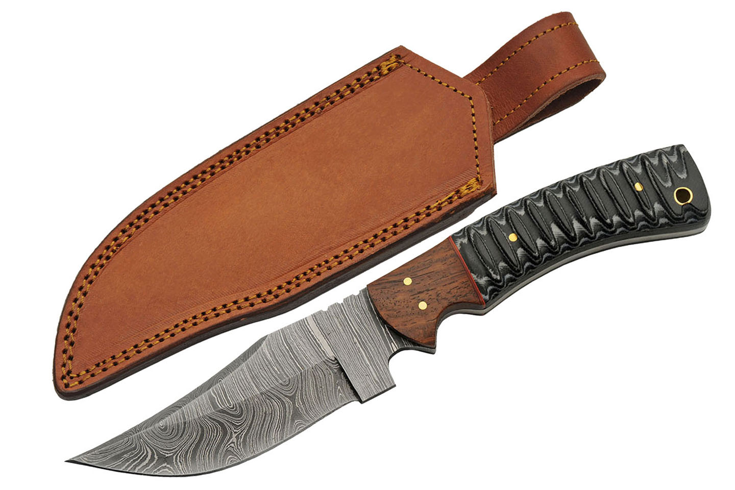  Benkey Damascus Pocket Knife with Clip Leather Sheath