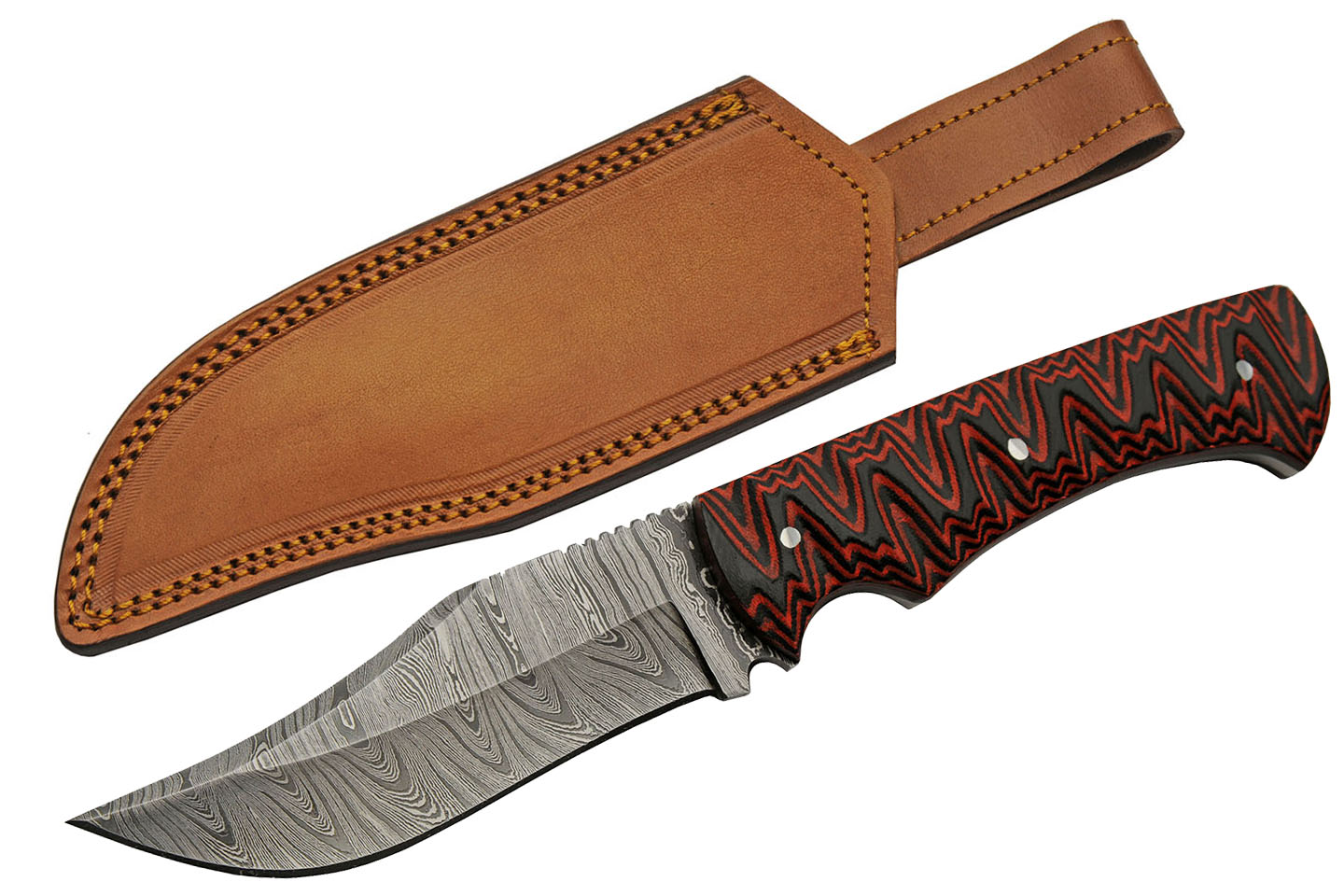 Hunting Knife | Damascus Steel Clip Point Blade Micarta Handle + Leather Sheath