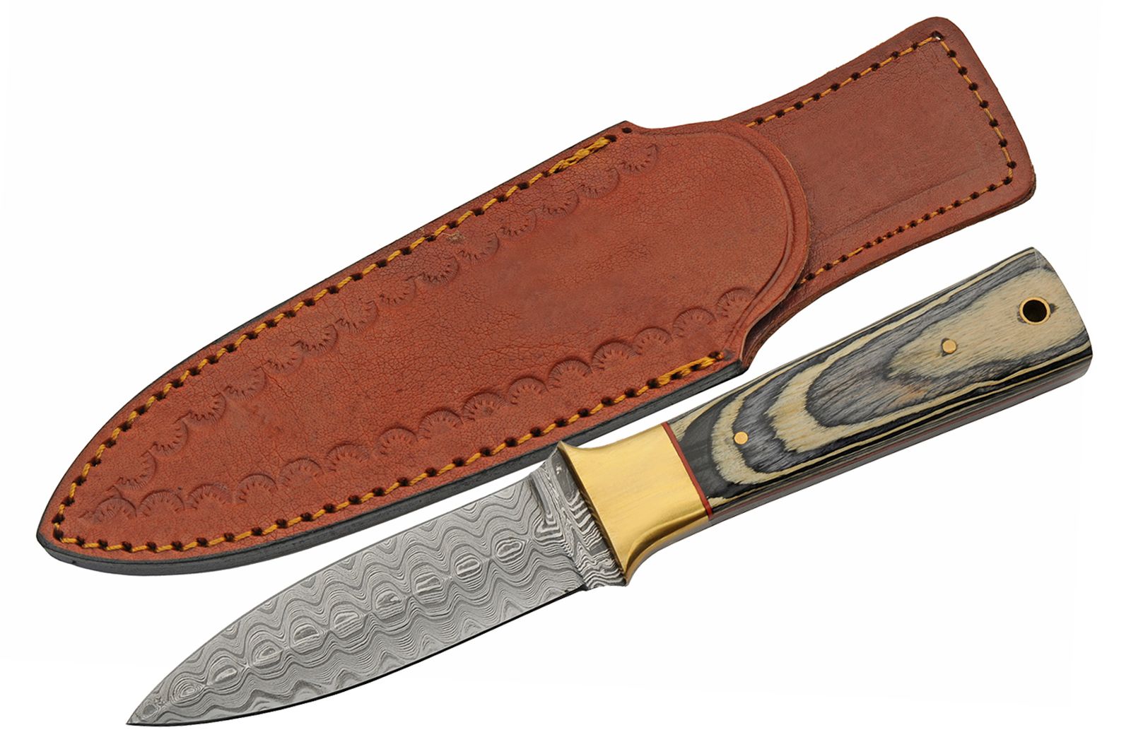 Dagger Rite Edge Damascus Steel 4.5In Blade Brass Wood Handl