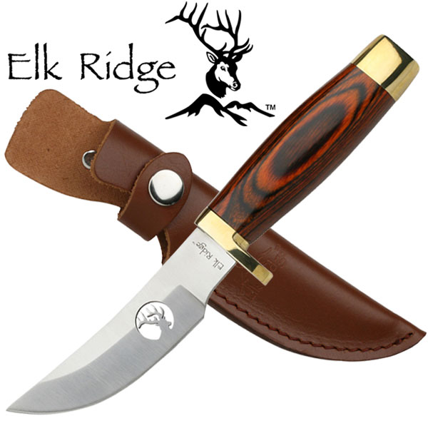 Elk Ridge 7.5in. Wood Handle Fixed Blade Hunting Skinning Knife w/ Sheath