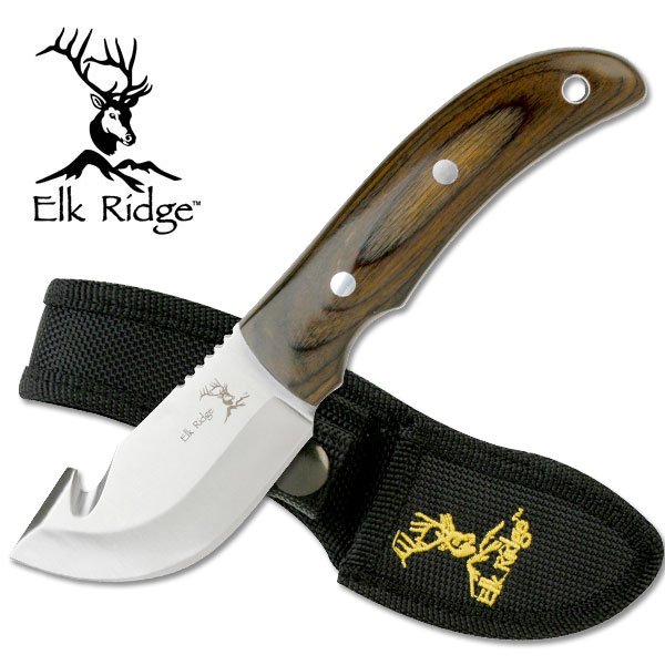 7in. Elk Ridge Wide-Blade Full Tang Gut Hook Skinner Hunting Knife w/ Sheath