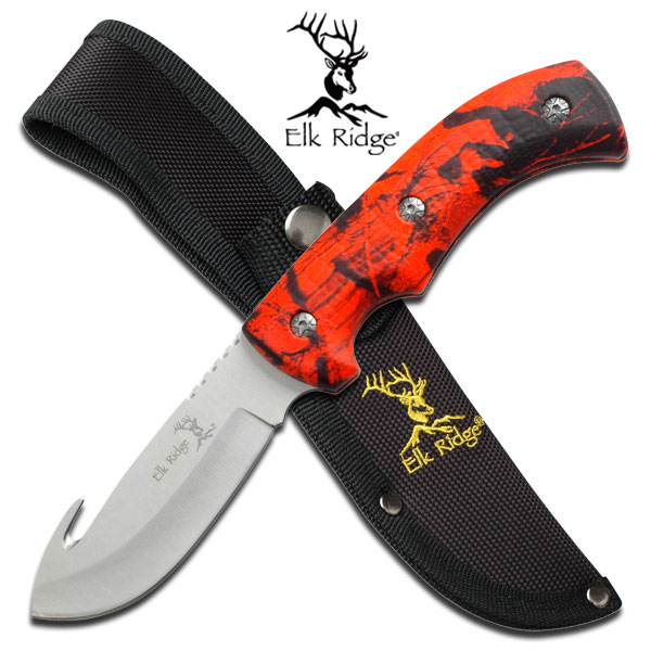 Elk Ridge 9.75in. Red Camo Full Tang Gut Hook Fixed Blade Hunting Knife