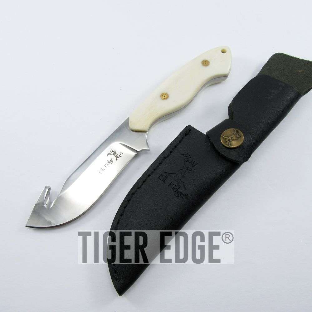 Fixed-Blade Hunting Knife Elk Ridge Bone Handle Gut Hook Bla