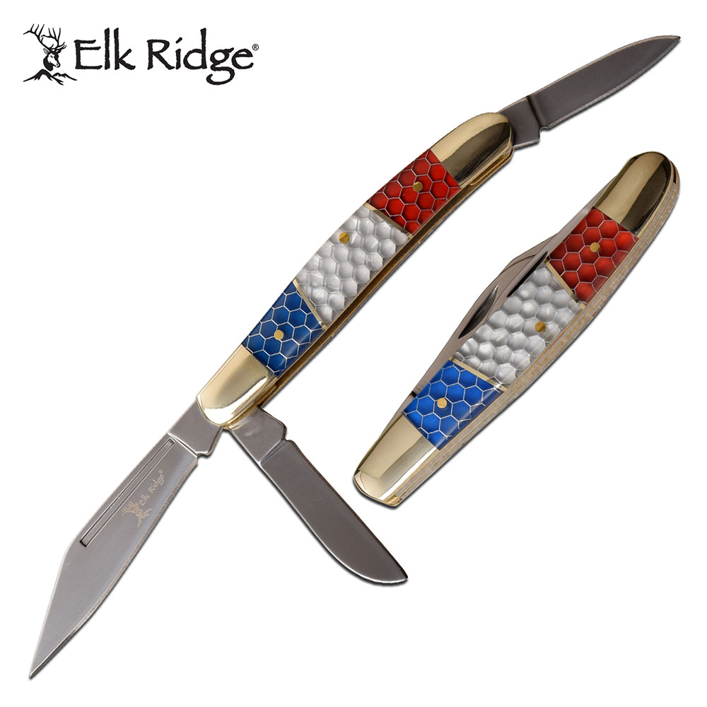 Stockman Folding Knife | Elk Ridge 3-Blade C-Tek Handle American Red White Blue
