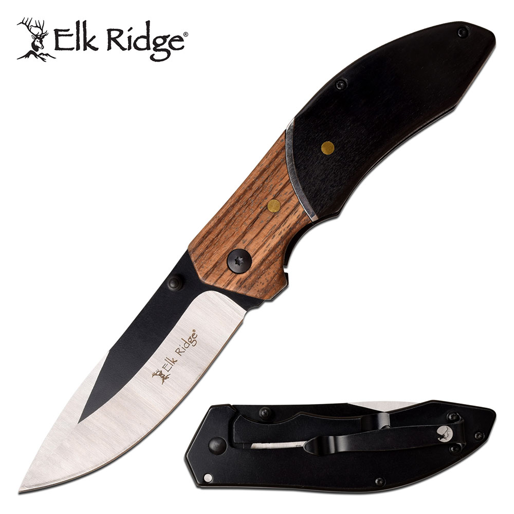 Folding Pocket Knife Elk Ridge Brown Black Wood Handle Hunter Classic 3.5