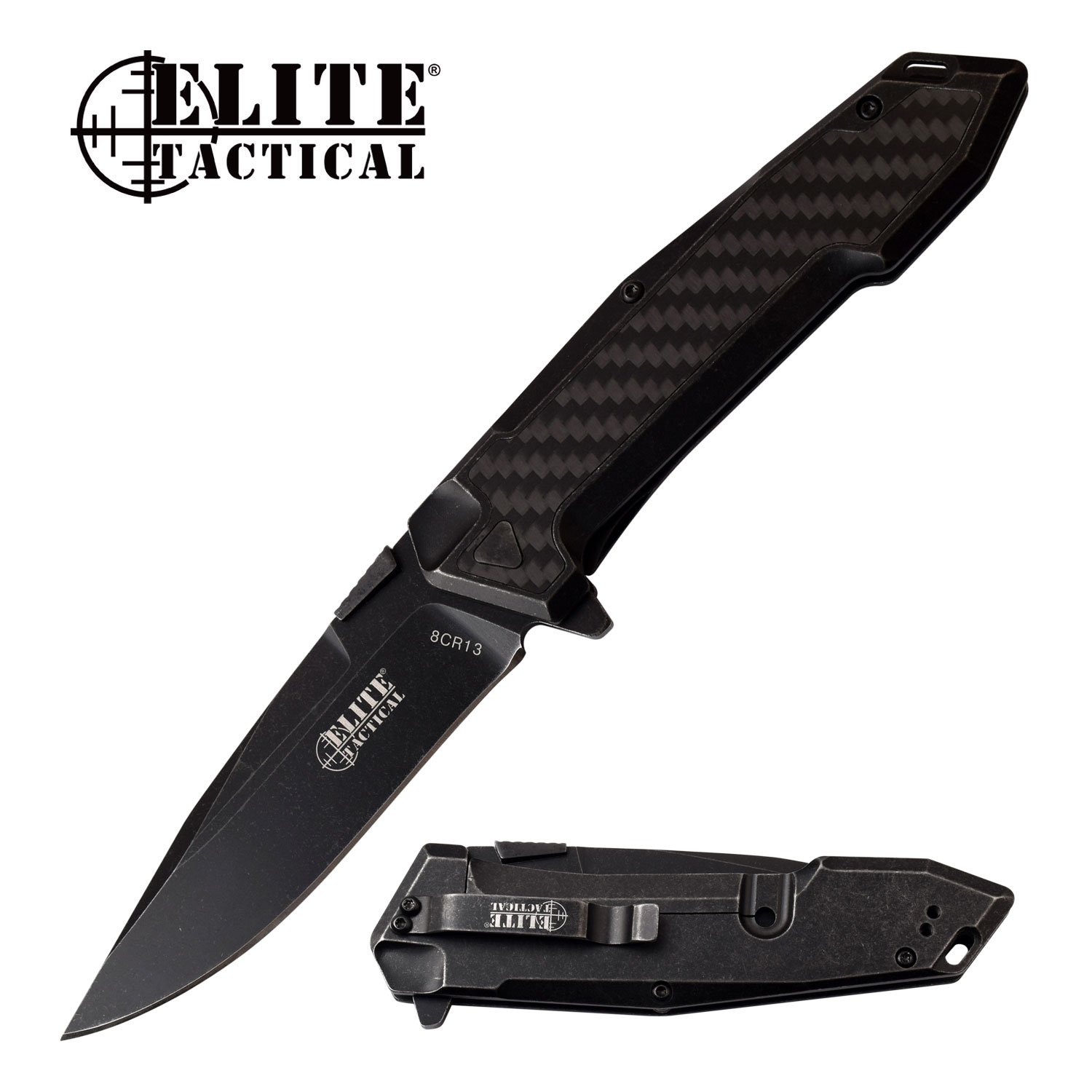 Folding Pocket Knife Elite Tactical 3.6in. Blade Ambidextrous EDC Gray Stonewash