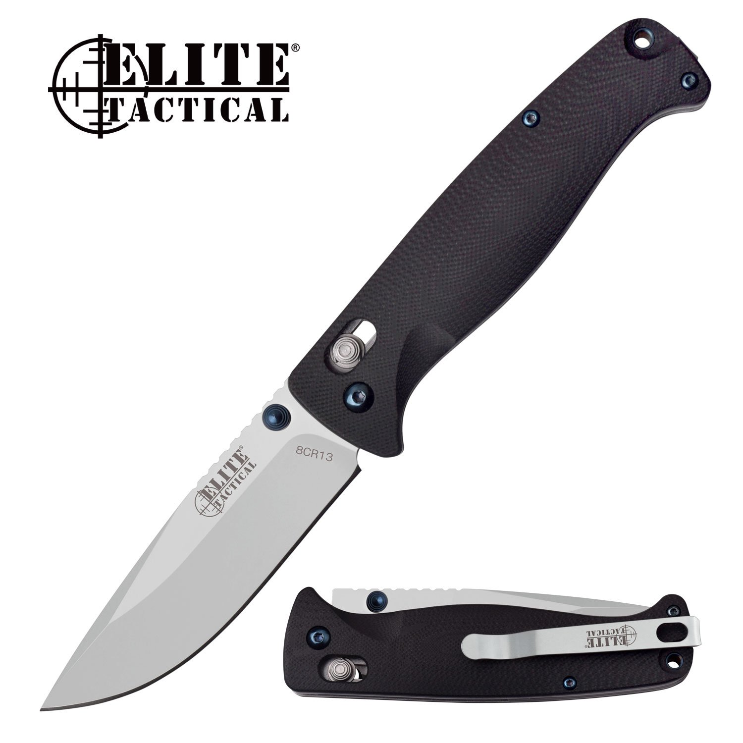 Folding Pocket Knife Elite Tactical 3.5in. Satin Silver Blade Ambidextrous EDC
