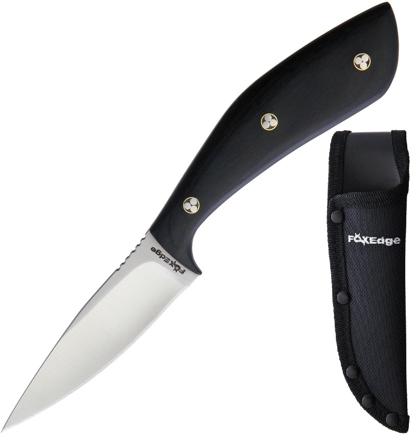 Hunting Knife Fox Edge 3in. Stainless Blade Full Tang Black Wood Handle + Sheath