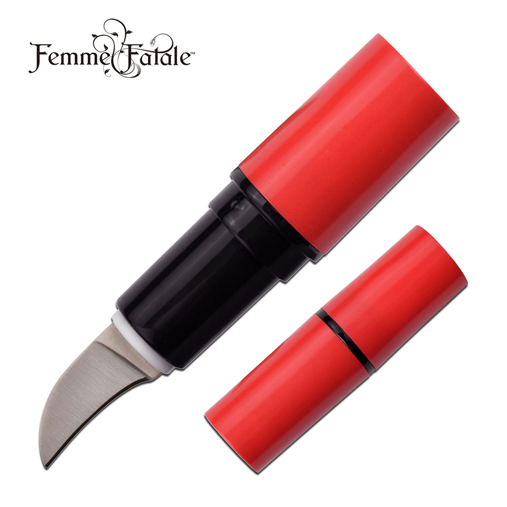 Lipstick Hidden Knife Femme Fatale Red 2.75in. Concealed 1in. Blade Self-Defense