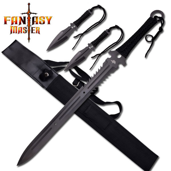 Ninja Blue Sword with 2 pcs Throwing Knife Set