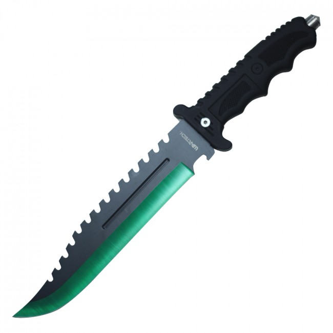 Tactical Hunting Knife 13.5in Wartech Green Black Blade Military Combat + Sheath