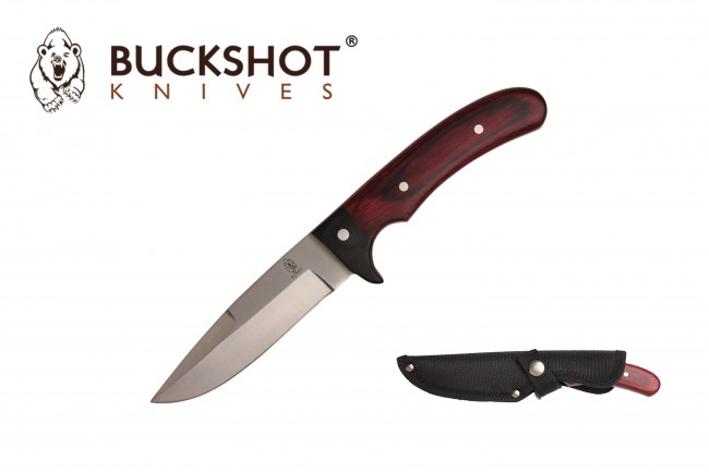 Fixed Blade Hunting Knife 9in. Buckshot Red Wood Outdoor Blade w/ Sheath Hbs07