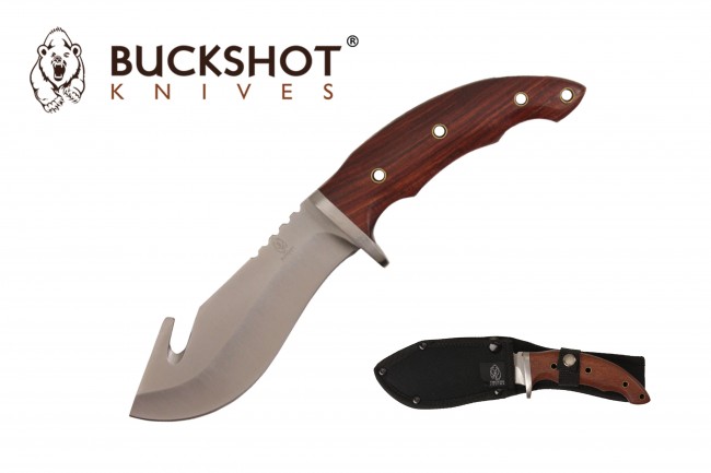 Fixed-Blade Hunting Knife Buckshot 5in. Gut Hook Blade Wood