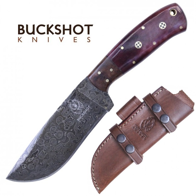 Damascus Steel Hunting Knife Buckshot Bone 9.75in Overall Skinning Blade + Sheath