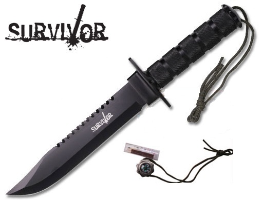 NEW 10" Black Survival Knife w/ Kit, Slingshot, Guthook | eBay