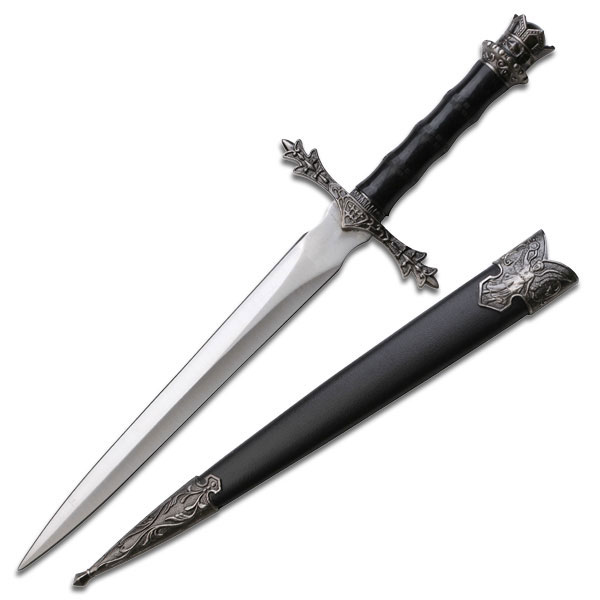 13.5in. Black Medieval King's Renaissance Display Dagger w/ Scabbard