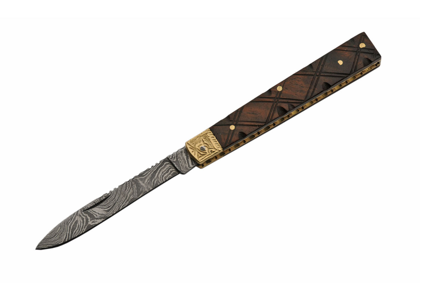 Doctor Folding Knife | Damascus Steel Blade Brown Wood Handle