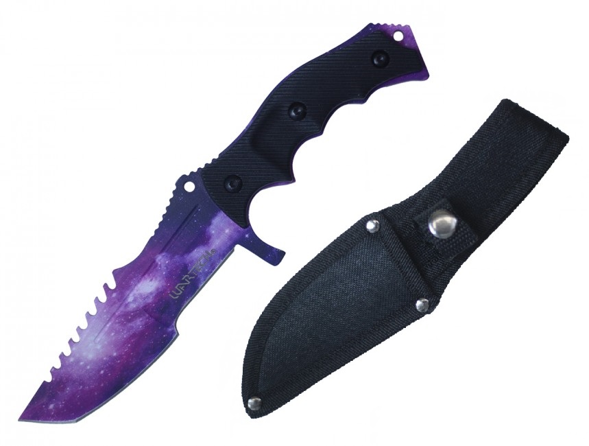 Mini Tactical Knife 8.5in. Overall Purple Galaxy Tanto Blade Military + Sheath