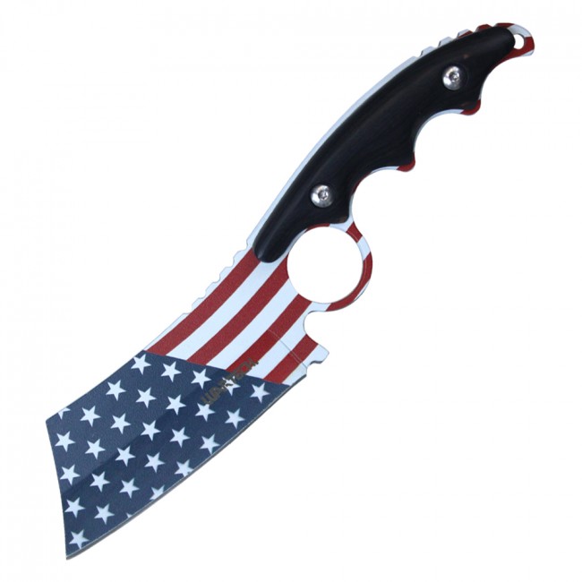 Tactical Knife 8.25in. Overall American Flag Full Tang Hunting Cleaver + Sheath