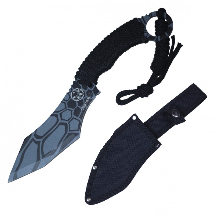 Tactical Knife Wartech Black Skull Combat 5in. Blade Full Tang + Sheath