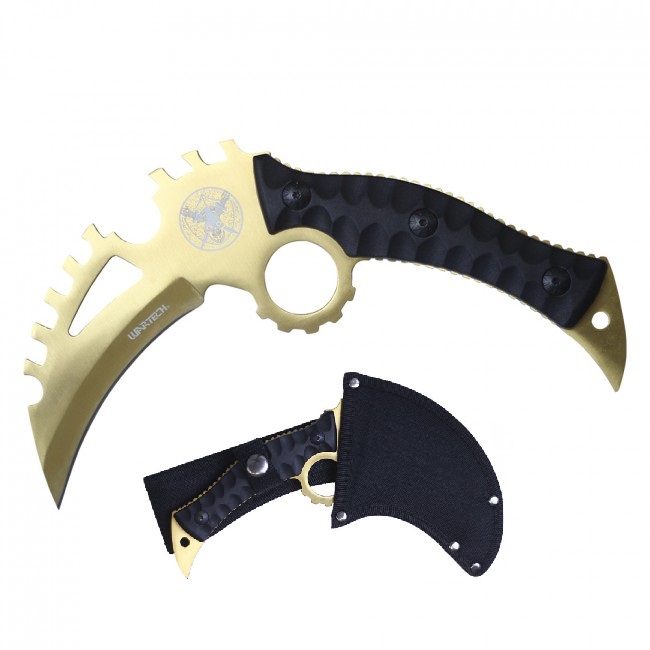 Tactical Knife Wartech 8.25in. Overall Full Tang Gold Combat Military Karambit