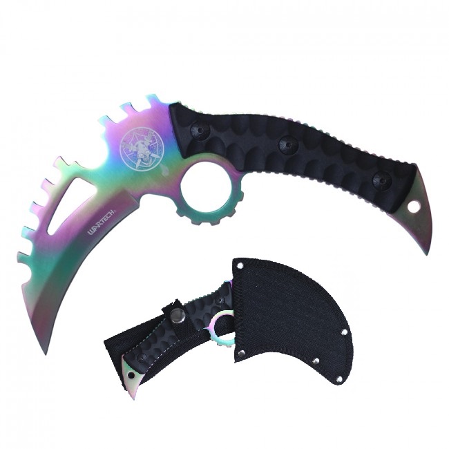 Tactical Knife Wartech 8.25in Overall Full Tang Rainbow Combat Military Karambit