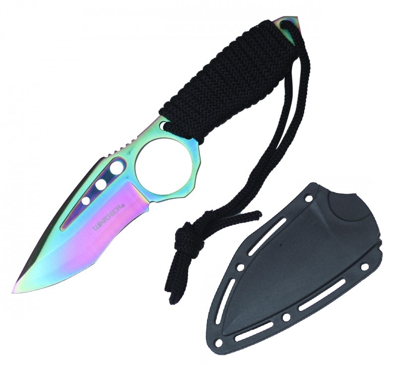 Tactical Knife Wartech 9in Overall Paracord Full Tang Rainbow Boot Knife + Sheath