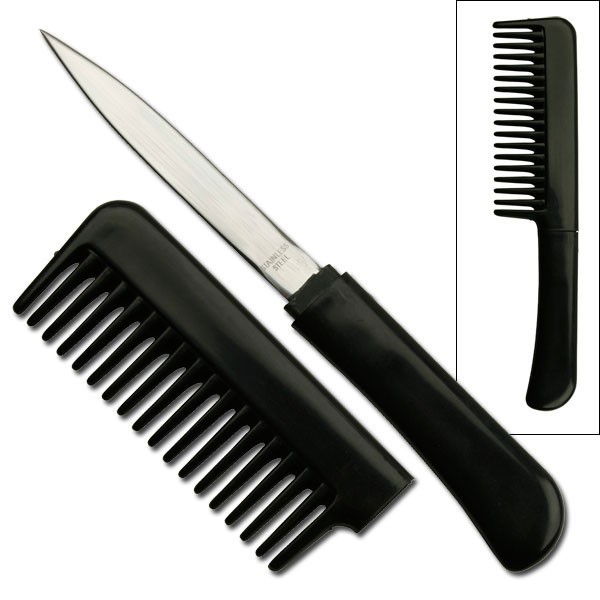 Comb Knife 6in. Overall Hidden Black Blade Self-Defense Tactical - Black