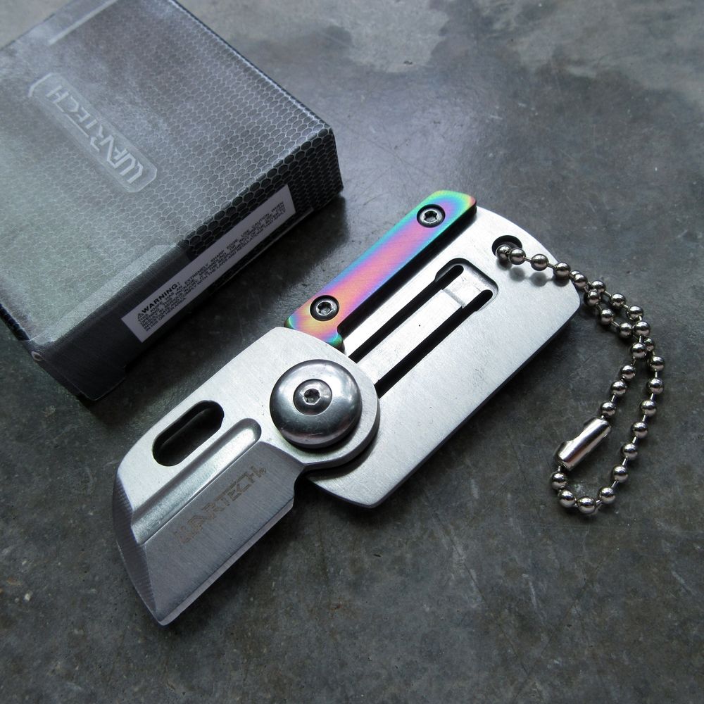 Mini Folding Keychain Knife Military Dogtag Silver Sheepsfoot 1